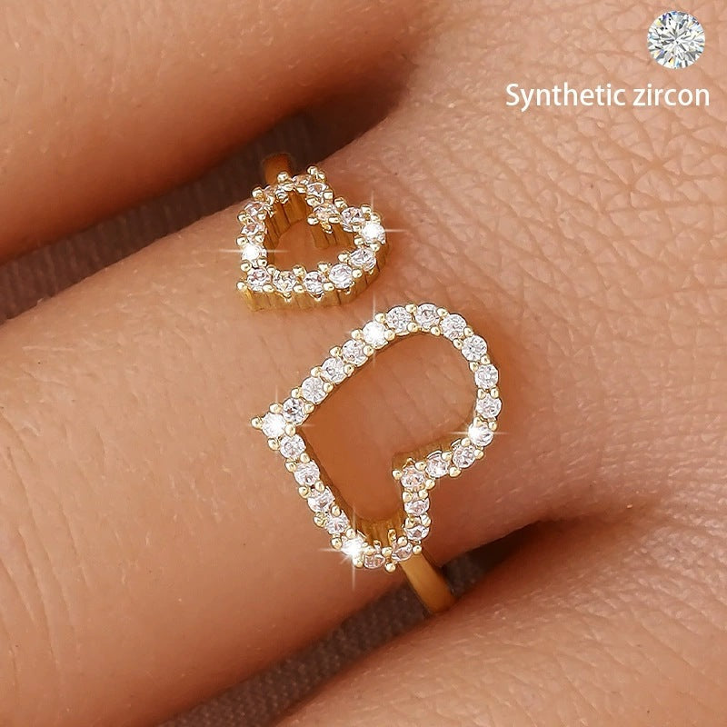 Heart Shape Open Ring For Women In Electroplated Copper With Gold Plating Process