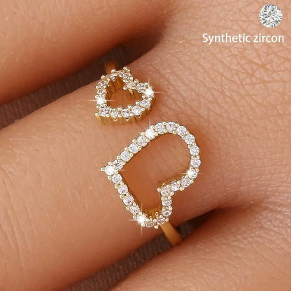 Heart Shape Open Ring For Women In Electroplated Copper With Gold Plating Process