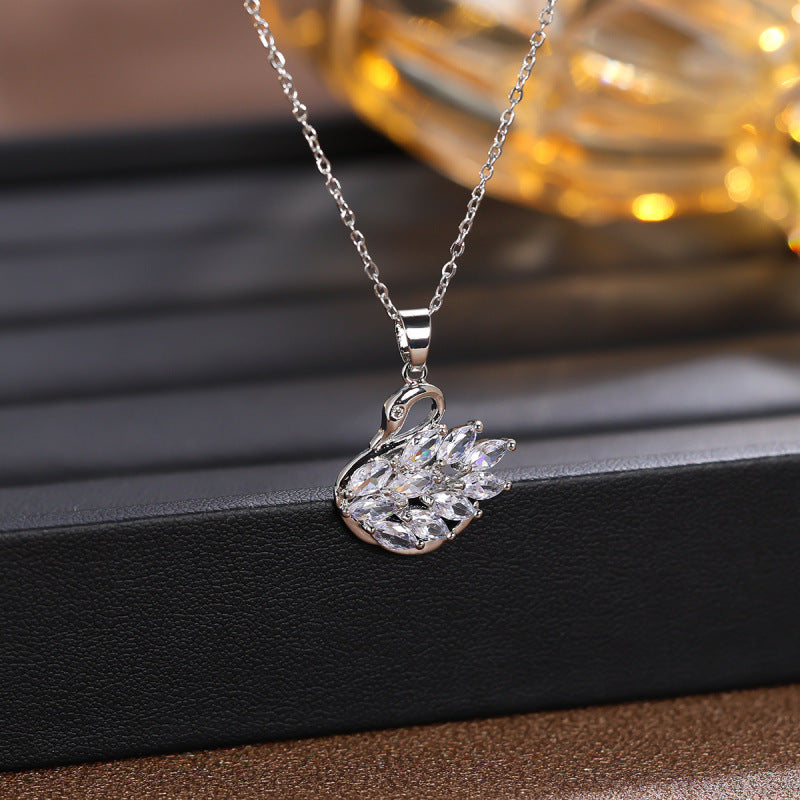 Swan Pendant For Women In Simple Style, Crafted From Copper With Zircon Inlay, Available In Gold For Daily Wear