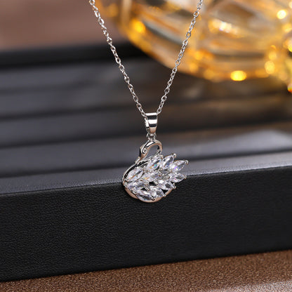 Swan Pendant For Women In Simple Style, Crafted From Copper With Zircon Inlay, Available In Gold For Daily Wear