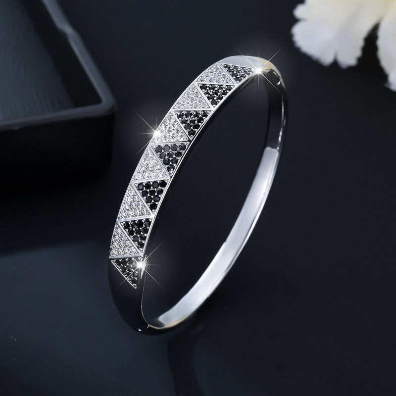 Geometric Inlay Copper Bangle For Women With Zircon Electroplated Gold Plating