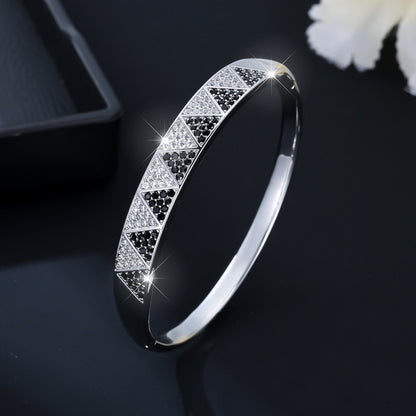 Geometric Inlay Copper Bangle For Women With Zircon Electroplated Gold Plating