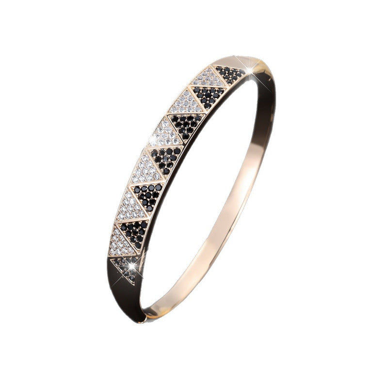 Geometric Inlay Copper Bangle For Women With Zircon Electroplated Gold Plating
