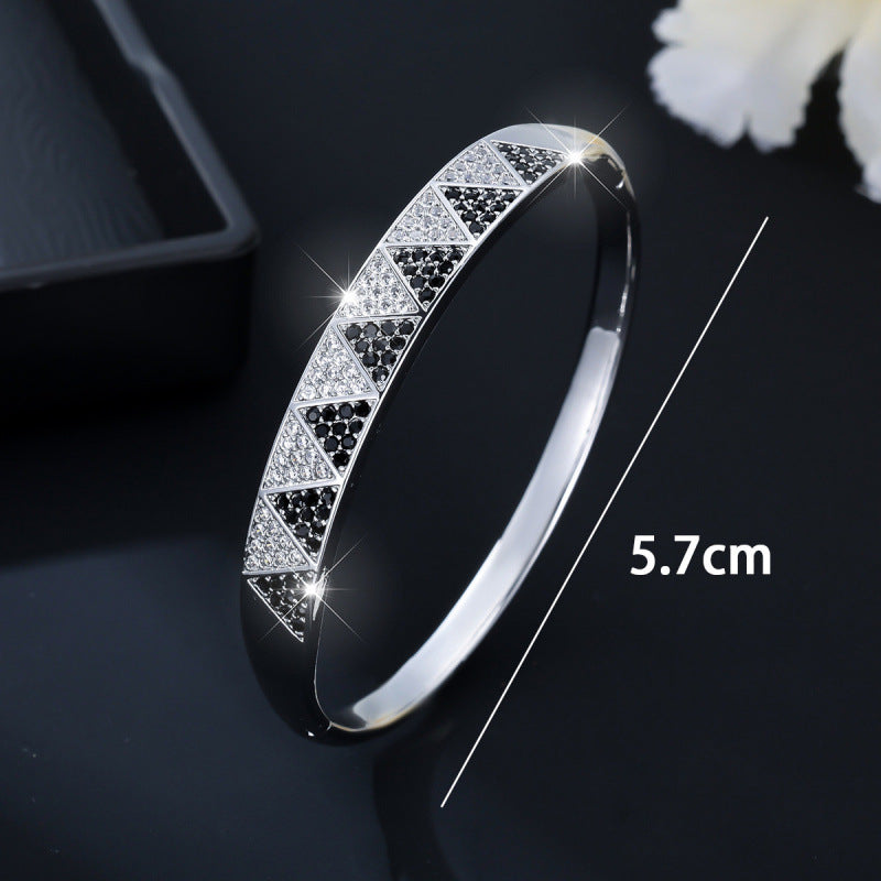Geometric Inlay Copper Bangle For Women With Zircon Electroplated Gold Plating