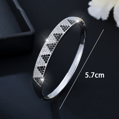 Geometric Inlay Copper Bangle For Women With Zircon Electroplated Gold Plating