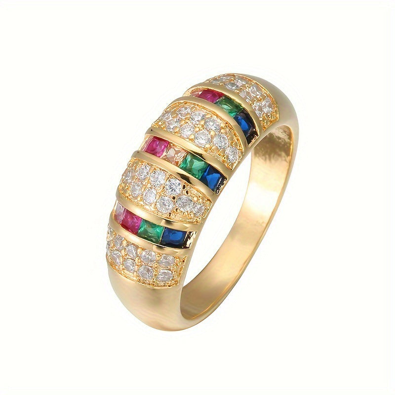 Geometric Copper Ring For Women With Zircon Inlay In Gold