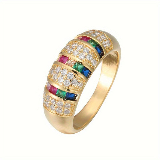 Geometric Copper Ring For Women With Zircon Inlay In Gold