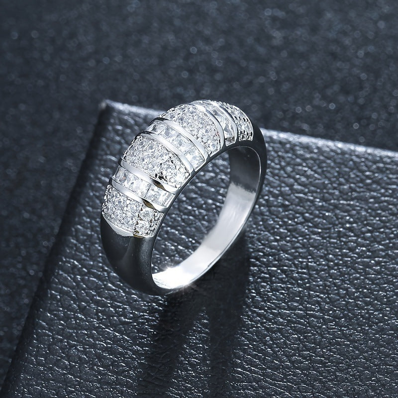 Geometric Copper Ring For Women With Zircon Inlay In Gold