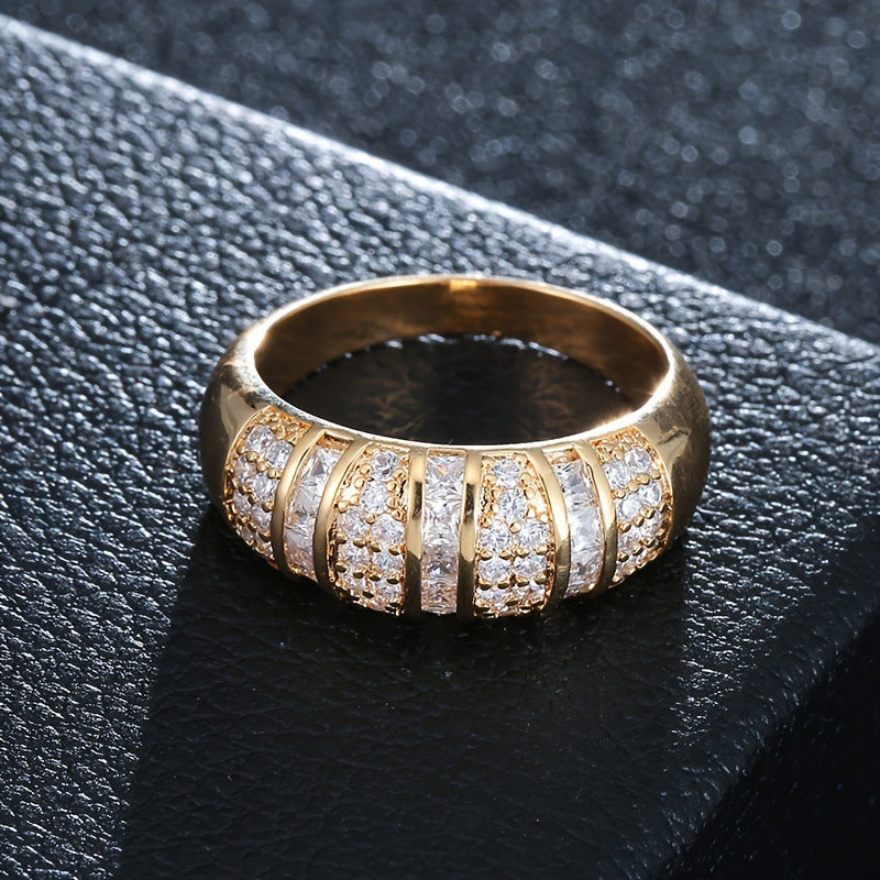 Geometric Copper Ring For Women With Zircon Inlay In Gold