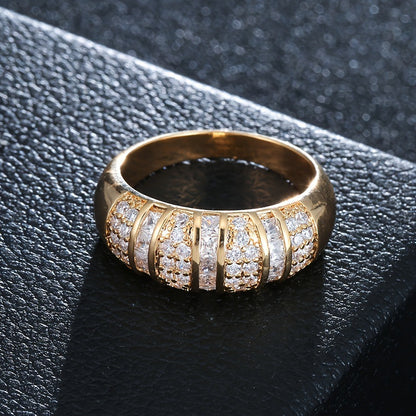 Geometric Copper Ring For Women With Zircon Inlay In Gold