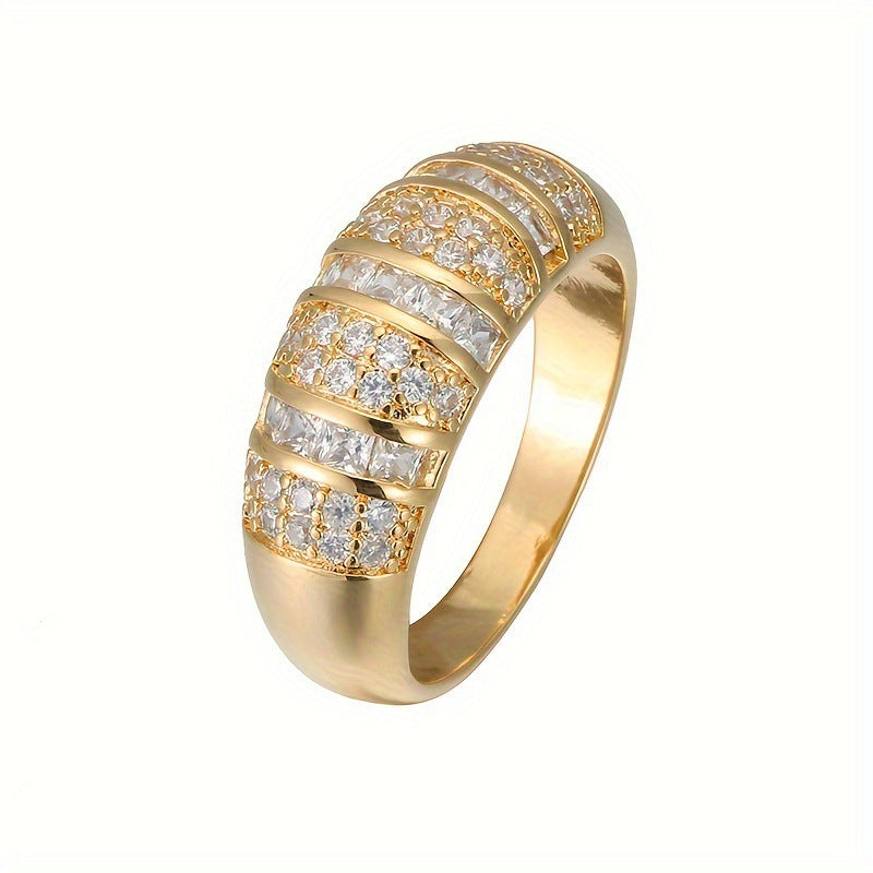Geometric Copper Ring For Women With Zircon Inlay In Gold