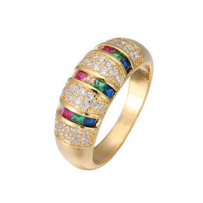 Geometric Copper Ring For Women With Zircon Inlay In Gold