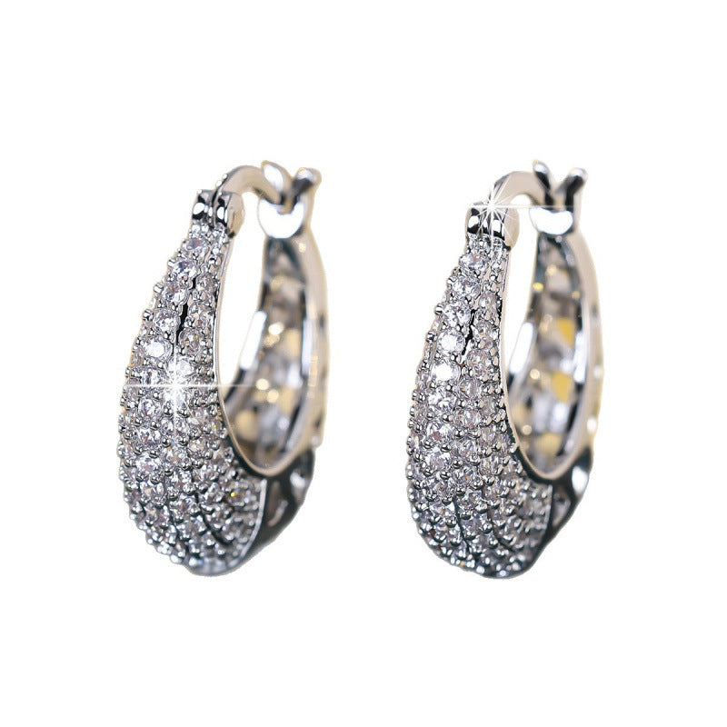 Moon For Women Silver Hoop Earrings In Copper With Zircon Inlay Featuring Copper Ear Pins