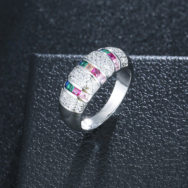 Geometric Copper Ring For Women With Zircon Inlay In Gold