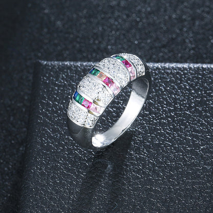 Geometric Copper Ring For Women With Zircon Inlay In Gold