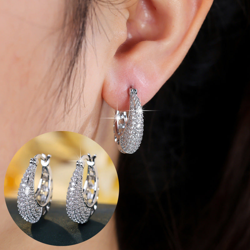 Moon For Women Silver Hoop Earrings In Copper With Zircon Inlay Featuring Copper Ear Pins