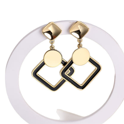 Exaggerated Square Gold Earrings For Women With Copper Ear Pins