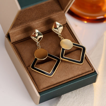 Exaggerated Square Gold Earrings For Women With Copper Ear Pins