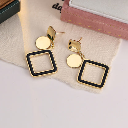 Exaggerated Square Gold Earrings For Women With Copper Ear Pins