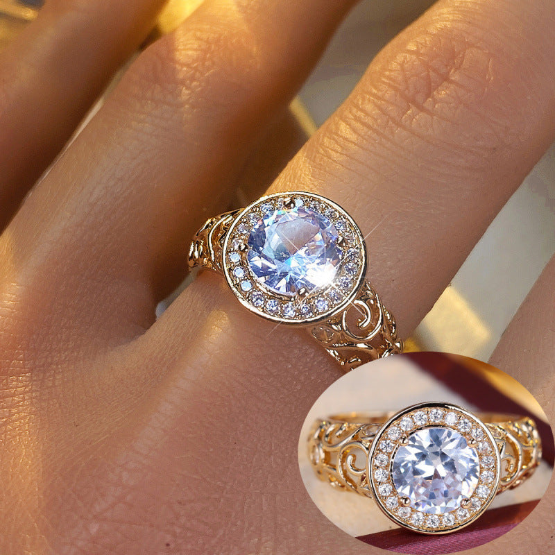 Vintage Style Rose Copper Ring For Women With Zircon Inlay In Gold