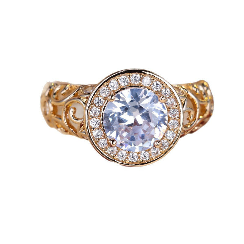 Vintage Style Rose Copper Ring For Women With Zircon Inlay In Gold