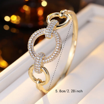 Simple Style Copper Inlay Circle Bangle For Women In Gold