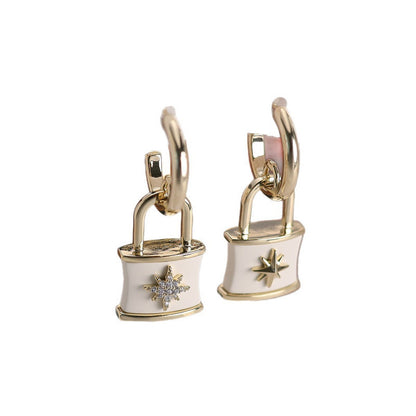 Asymmetrical Gold Earrings For Women Featuring Copper Ear Pins And Zircon Inlay Material