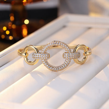 Simple Style Copper Inlay Circle Bangle For Women In Gold