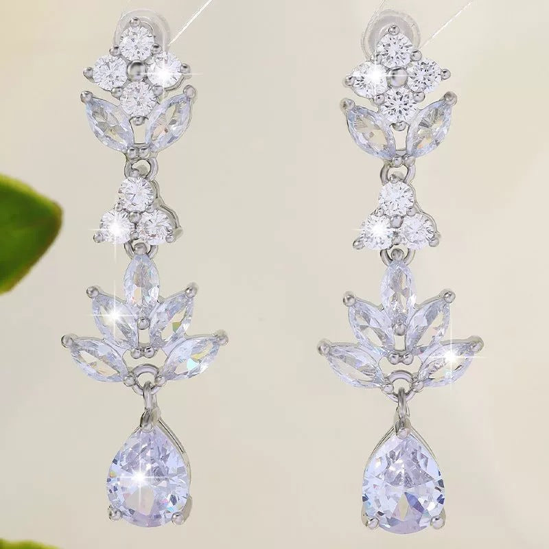 Water Droplets Drop Earrings For Women With Copper Studs And Zircon Inlay