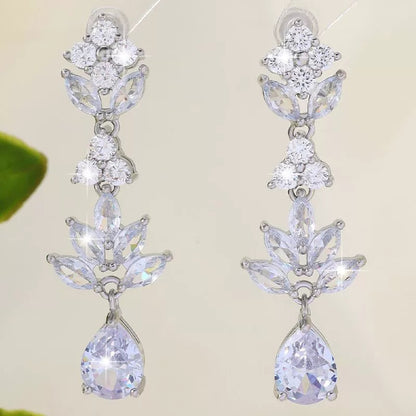Water Droplets Drop Earrings For Women With Copper Studs And Zircon Inlay