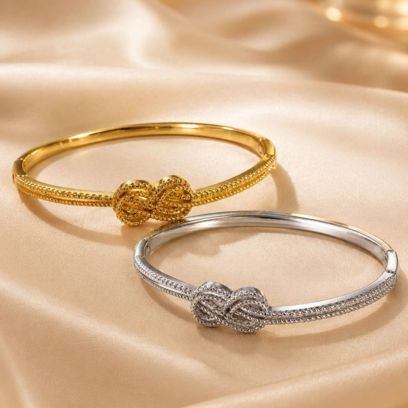 Knot Bangle In Copper With Gold Electroplated Finish, Elegant And Stylish Jewelry Accessory