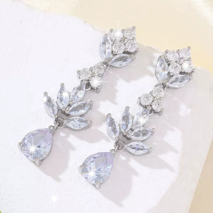 Water Droplets Drop Earrings For Women With Copper Studs And Zircon Inlay