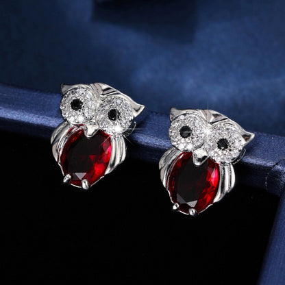 Owl Stud Earrings For Women In Gold Featuring Copper Posts And Zircon Inlay