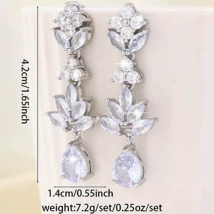 Water Droplets Drop Earrings For Women With Copper Studs And Zircon Inlay