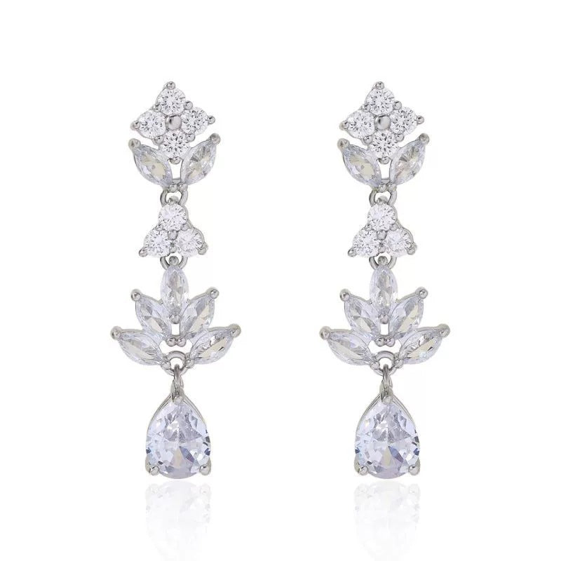 Water Droplets Drop Earrings For Women With Copper Studs And Zircon Inlay