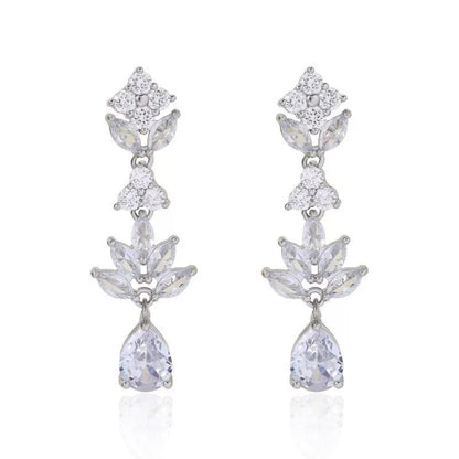Water Droplets Drop Earrings For Women With Copper Studs And Zircon Inlay