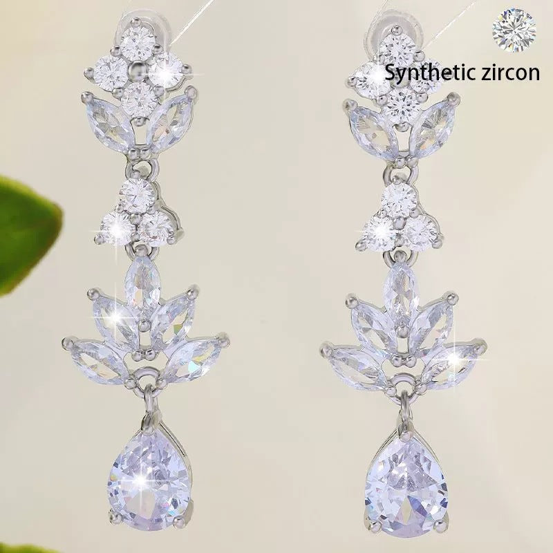 Water Droplets Drop Earrings For Women With Copper Studs And Zircon Inlay
