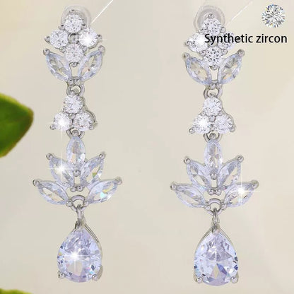 Water Droplets Drop Earrings For Women With Copper Studs And Zircon Inlay