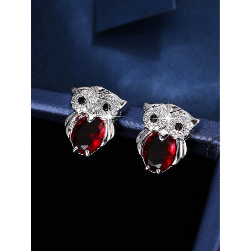 Owl Stud Earrings For Women In Gold Featuring Copper Posts And Zircon Inlay