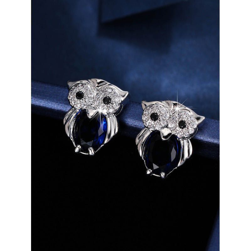 Owl Stud Earrings For Women In Gold Featuring Copper Posts And Zircon Inlay