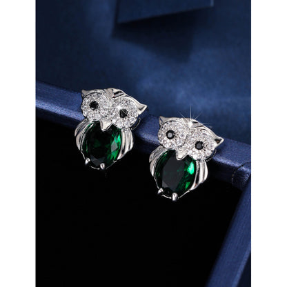 Owl Stud Earrings For Women In Gold Featuring Copper Posts And Zircon Inlay