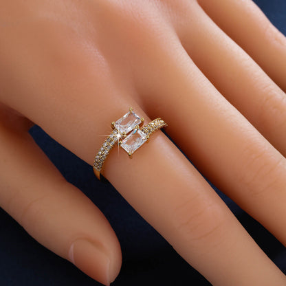 Geometric Open Ring For Women In Copper With Zircon Inlay And Bezel Setting, Available In Gold