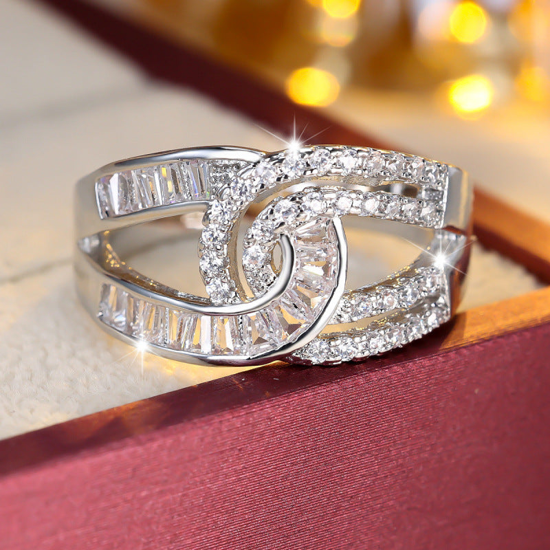 Double Ring For Women In Gold Copper With Zircon Inlay, Perfect For Spring