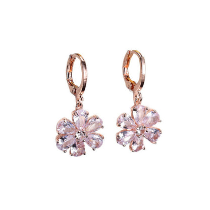 Silver Flowers Earrings For Women Featuring Copper Ear Pins And Zircon Inlay Material
