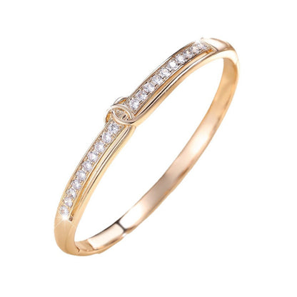 Women's Copper Bangle With Zircon Inlay In Gold, Perfect For Daily Wear