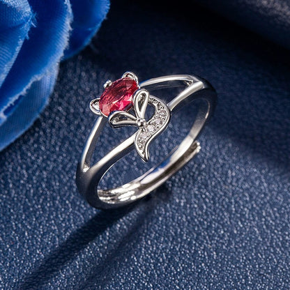 Vintage Style Fox Open Ring For Women In Electroplated Copper With Zircon Inlay