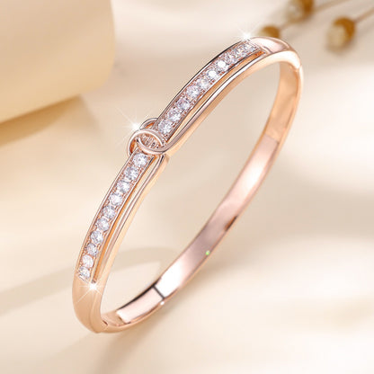 Women's Copper Bangle With Zircon Inlay In Gold, Perfect For Daily Wear