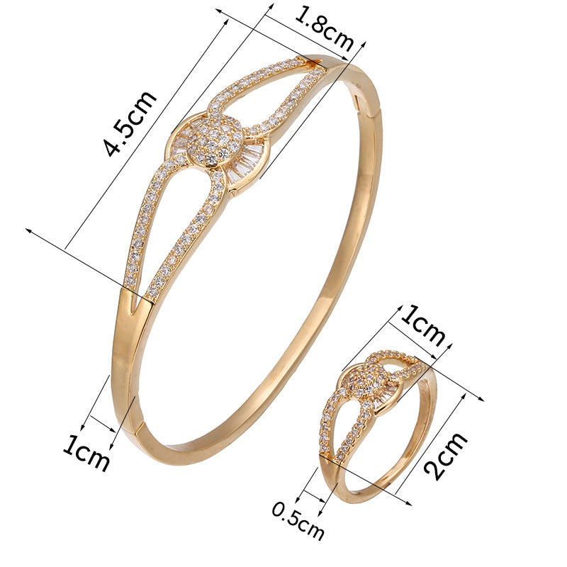Luxurious Geometric Bangle In Copper With Electroplated Gold And Platinum Plated Finish Featuring Zirconia Inlay
