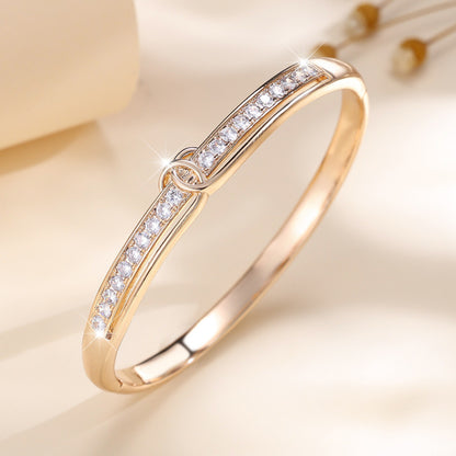 Women's Copper Bangle With Zircon Inlay In Gold, Perfect For Daily Wear