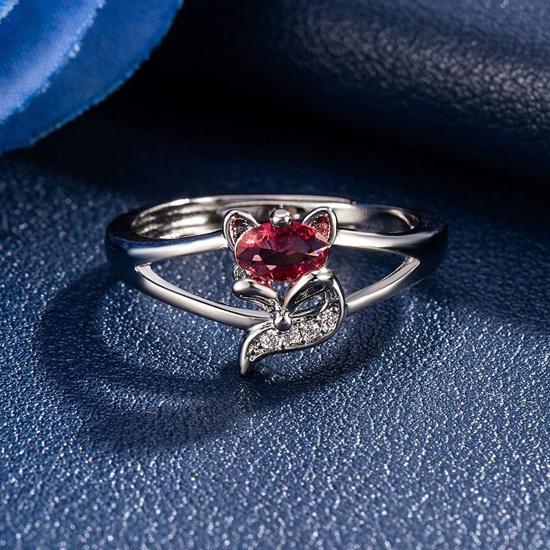 Vintage Style Fox Open Ring For Women In Electroplated Copper With Zircon Inlay